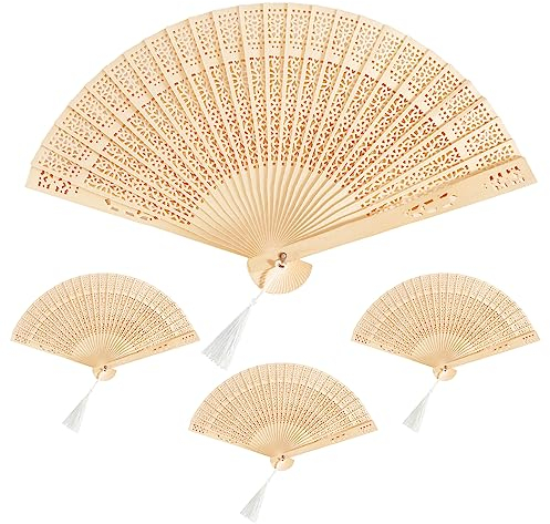 Eventails à Main, 4 Pièces Pliable Ventilateurs Pliants en Bambou Eventail à Main en Tissu Chinois Éventails de Mariage Pliant Ventilateur Éventail Creux Mariage pour Décoration