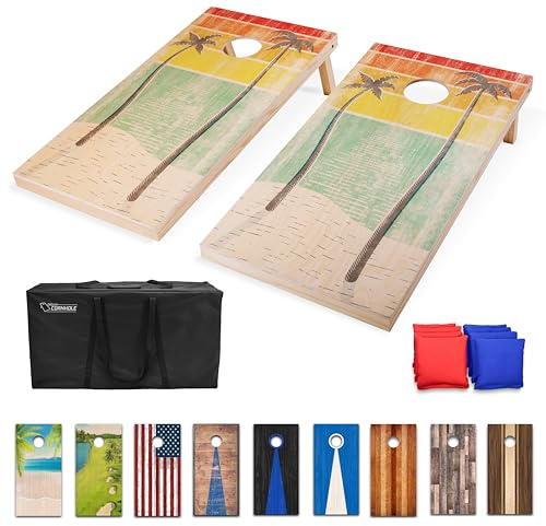 GoSports Cornhole Board Set aus Holz, 1,2 x 0,6 m, Retro-Strand-Design, inklusive 2 Brettern, 8 Sitzsäcken, Tragetasche und Spielregeln