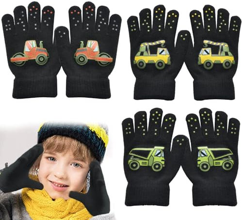 ZDQC 3 Paar Warme Strickhandschuhe,Strickhandschuhe Kinder,Zauberhandschuhe Kinder,Strickhandschuhe Winter,Warme Handschuhe Kinder,Kinderhandschuhe Winter,Fingerhandschuhe Kinder Winter (B)