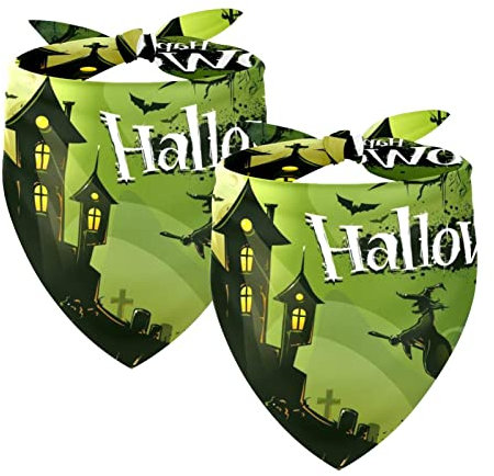 Hundehalstücher für Halloween, Schloss, Friedhof, Fledermäuse, Haus, Haustierschal, Chiffon-Bandanas Dreieck-Lätzchen, Zubehör für kleine, mittelgroße und große Hunde, Welpen, Haustiere, 2 Stück