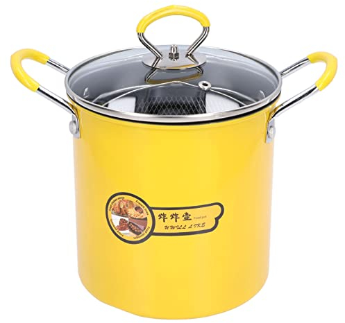 Buachois Freidora Profunda de 3l de Acero Inoxidable 304 Tempura con Tapa y escurridor de Aceite por Goteo para Papas Fritas Compatible con Todos los Tipos de cocinas para el hogar Cocina Amarillo