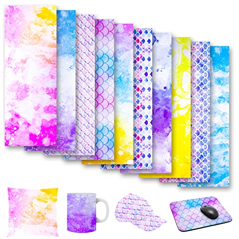Abeillo 10 Blätter Infusible Transfer Ink Sheets, Marine Stil Gewellt & Fischschuppen Stil, Unschmelzbare Transfer-Tintenblätter (12 x 4,5 Zoll/30,5 x 11,5 cm)