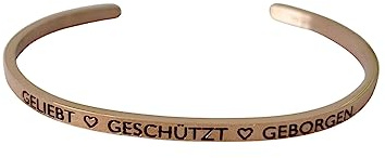 Eleganter Armreif silber oder rosegold mit Mantra und Spruch - Gravur in 2 Größen. GELIEBT GESCHÜTZT GEBORGEN
