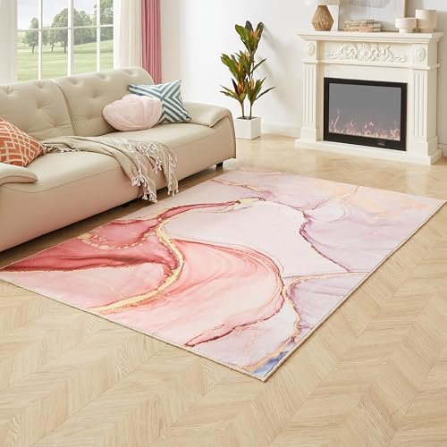 Modern Kurzflor Designer Teppich 120x160 Rosa Lila Abstrakter Stil für Wohnzimmer, Schlafzimmer, Esszimmer, Kinderzimmer