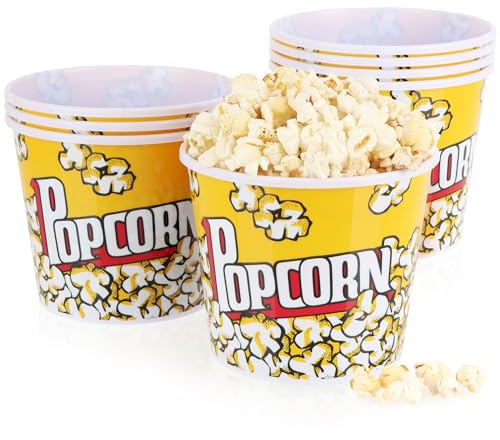 com-four® 8X Popcorn-Eimer - Wiederverwendbare Popcornschüssel - Getränkebecher zum Popcorn - Kleiner Popcorn-Becher für den Filmabend - 1,25 Liter