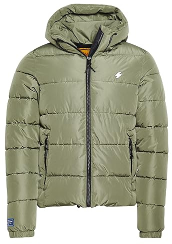 Superdry Herren Sports Steppjacke mit Kapuze Blassolivgrün S