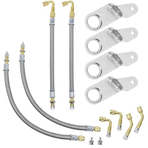 Kyostar Valve Stem Extenders, Double Tires Air Inflation Kit 6 Pieces Valve Extender Brass Adaptor 4 Pieces Brackets Universal Air Inflation Kit