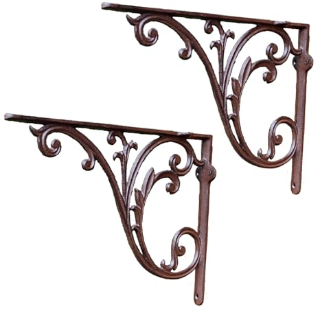 2 Stück Regalhalterungen aus Gusseisen,Regalträger Vintage Regalwinkel Metall Dekorative Dreieck Regalhalter,90° Rechtwinklig,Wandhalterung,für Garten Schlafzimmer,mit Schrauben