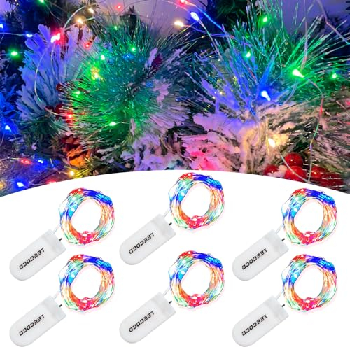 LEECOCO Lot de 6 guirlandes lumineuses de 2 m à 20 LED avec piles, pour Noël, décoration de mariage (6 pièces multicolores)