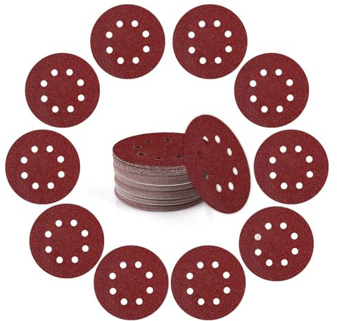 125mm Sanding Discs 8-Holes Aluminum Oxide Sandpaper for Woodworking with Hook and Loop for Random Orbital Sander 40 Grit, 50-Pack