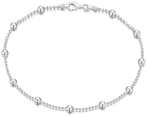 Treasure Bay Womens Silver Beads Bracelet | Italian Ball Beaded Chain Bracelet 17.5cm 18.5cm and 19.5cm