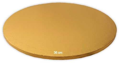 Mytortenland 1,2 cm Cake Board | Tortenunterlage Rund Cakeboard | Karton Pappe | Kuchenplatte | Tortenplatte für Torten und Kuchen Gold/Silber 13 größe (Gold, 36cm)
