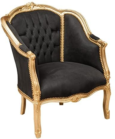 Biscottini Barock-Sessel 94 x 80 x 82 cm | Stühle Luigi XVI Antik Gold | Französischer Stil | Sessel Schlafzimmer aus schwarzem Samt
