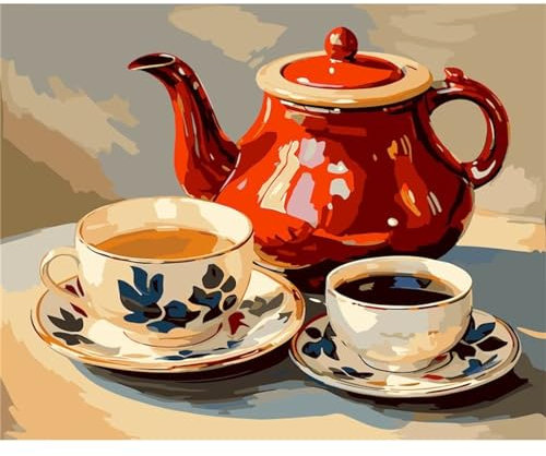 Teapot Set Paint by Numbers for Adults,Without Frame 60x75cm Paint by Numbers,DIY Paint by Numbers for Adults Beginners with Brushes and Acrylic Pigment Canvas Oil Painting for Home Wall Decoration
