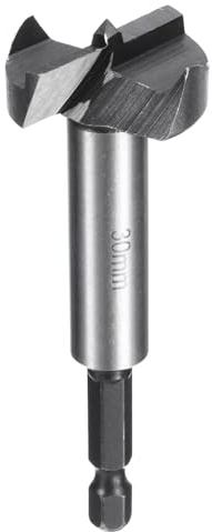sourcing map Forstner Drill Bit 1-3/16(30mm) Carbon Steel Single Tooth Flat Wing Wood Drilling Forstner Bit Hinge Cutter with 1/4 Hex Shank for Hardwood Softwood Plywood Woodworking