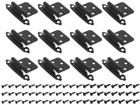 sourcing map Cabinet Kitchen Inset Hinges, 24Pcs 1/2 Overlay Semi-Concealed Hinges Face Mount Cabinet Hardware Self-Closing Cabinet Hinges with Screws, Black