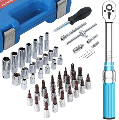 Drehmomentschlüssel Fahrrad Set 1/4 Zoll,2-24 Nm 50tlg Set Drehmoment Torque Wrench Motorrad ± 3% Fehlergenauigkeit Reparatur Tool Inklusive Innensechskant Hex Torx Steckschlüssel Kits Für Fahrrad MTB