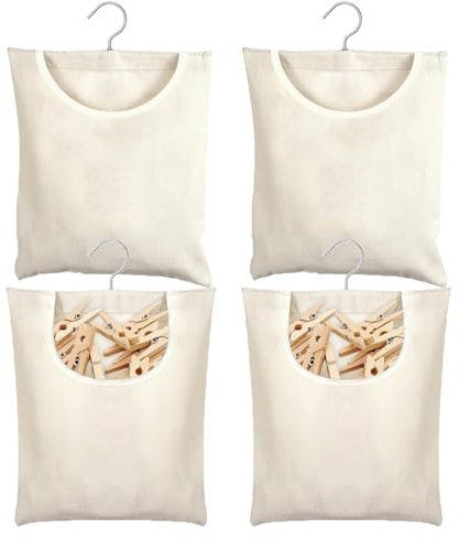 Sacchetto per mollette in lino, per fino a 200 mollette, porta mollette con gancio per uso domestico, da appendere, riutilizzabile, con gancio (beige-B)