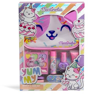 MARTINELIA - Set Maquillage Enfant et Trousse - Palette de 6 Fards à Paupières Fille + 1 Vernis + 1 Gloss + 1 Baume à Lèvres + 1 Lime + Élastiques à Cheveux & Trousse à Maquillage - A partir de 3 ans