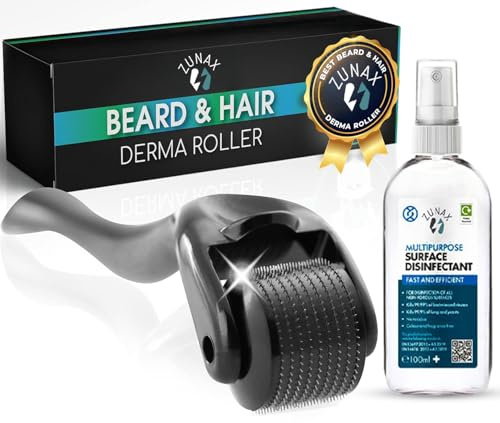 ZUNAX Derma Roller 540 Pins with 100ml Disinfectant Cleaner Spray – For Skin and Scalp Care, Ideal for Men and Women, Professional Quality, Easy to Use, Packaging May Vary
