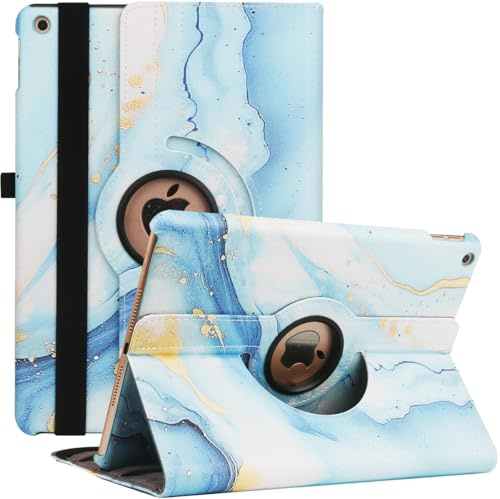 Drehbare Hülle für iPad 9. Generation 2021, 8. Generation 2020, 7. Generation 10,2 2019 – 360Grad drehbarer Standfuß mit Mehreren Blickwinkeln, Auto Aufwachen/Schlafen (Hellblauer Treibsand)