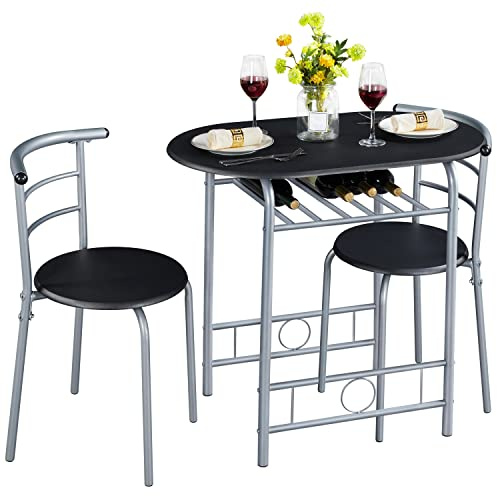 Yaheetech 3-delad balkongmöbler, trädgårdsmöbler, balkongset av trä, trädgårdsset med 1 bord och 2 stolar, balkongbord, 80 x 53 x 73,5 cm, svart