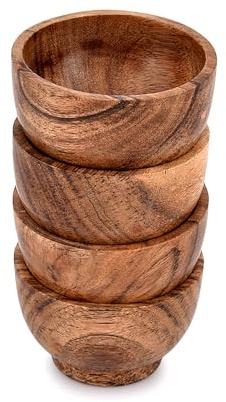 Indus Lifespace Lot de 4 bols en bois d'acacia pour sauces, condiments, noix et petites friandises – Style rustique – 7,6 x 7,6 x 5,1 cm