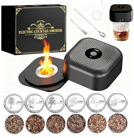 Whiskey Smoking Kit Electric Whiskey Smoker Rechargeable Old Fashioned Drink Smoker Kit Rechargeable Cocktail Smoking Kit with 6 Flavors Wood Chips for Men Dad Husband Boyfriends Birthday or Christmas