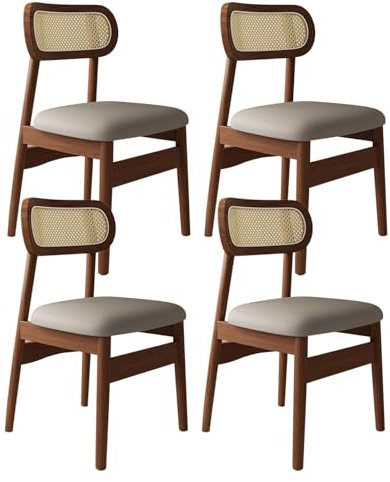 Farmhouse Cane Lot de 4 chaises de salle à manger avec cadre en bois massif et coussins confortables Idéal pour la cuisine et la salle à manger Design élégant noyer et kaki foncé