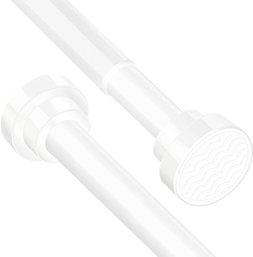 Stainless Steel Extendable Shower Curtain Rod Tension Pole (44cm-72cm) White, Net Voile Curtains Rail,Adjustable Telescopic Rods Extendable for Kitchen Cupboard Bathroom Window