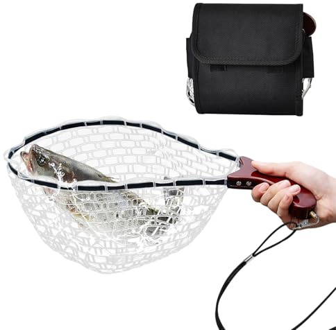 Dtaigou Épuisette pour Bar | Épuisette Pliable avec Manche pour Aquarium | Poignée Confortable Filet de Transport pour Captures Vivantes de Bar Poisson-Chat Pêche à la Mouche Plage