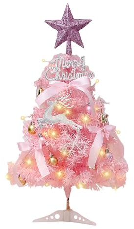 Weihnachtsbaum Künstlich, 45 cm Weihnachtsbaum Klein mit Warmweißen 20 LED, Sternbaumspitze Weihnachtsdeko, Weihnachtsbaum für Tisch Weihnachtsdeko Innen Büro Weihnachten Advent (Rosa)