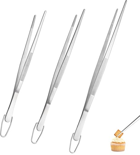 U-Taste 8+10+12 Kitchen Cooking Tweezer: 18/8 Stainless Steel Food-Grade Metal Food Tong, Flexible Pinching, Seamless-Welding and Sturdy for Serving Grilling Frying, Plating, Feeding (Pointed Tip)