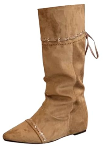 Generiska vinterstövlar dam läder långa, västerländska stövlar bekväma bekväma höga stövlar eleganta halvstövlar spets tå cowboystövlar mjuka lätta ridstövlar för snörning medelstora snöstövlar