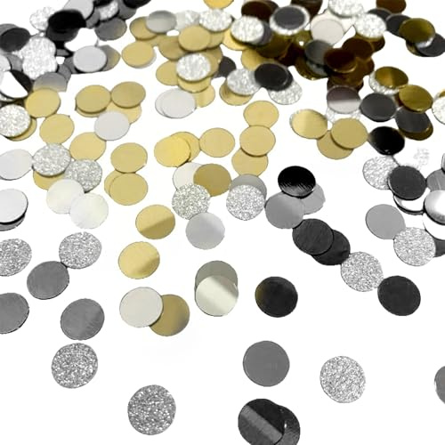 Affivia 6000 Stück Glitzer Konfetti Schwarz Gold Silber,8mm Konfetti Geburtstag,Rund Streudeko Tischdeko Hochzeit,Golden Confetti für Geburtstag,Hochzeit,Silvester,Karneval,Weihnachtenparty Dekoration