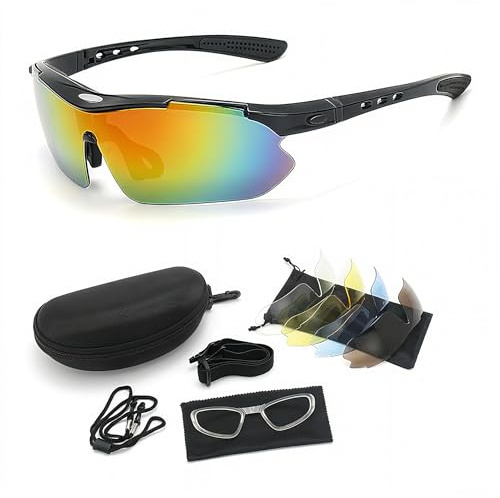 Generisch Polarisierte Fahrradbrille Sonnenbrille, mit 4 Wechselgläser Sonnenbrille, Fahrradbrille Herren, Schnelle Brille, UV400, Geeignet für Männer und Frauen, für Fahrrad, Laufen, Angeln