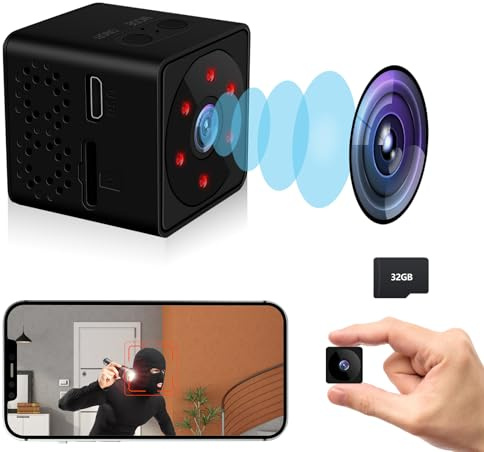 Bextgoo Mini Kamera, Überwachungskamera Innen, WLAN oder Ohne WLAN Optionen, 4K Mini Überwachungskamera mit 32GB Speicherkarte, Bewegungserkennung, Nachtsicht,150° Weitwinkelansicht(Schwarz)