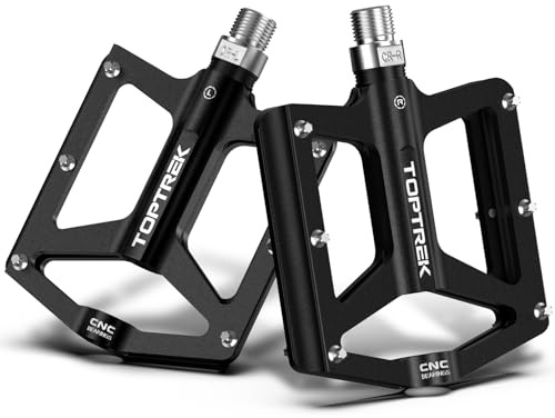 toptrek Pedali per bicicletta, in alluminio CNC, antiscivolo, con 3 cuscinetti sigillati, pedali MTB 9/16 pollici, pedali piatti per MTB, bici da corsa, BMX, trekking, gravel, e-bike (nero)