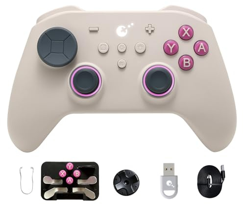 GuliKit TT Pro Wireless Game Controller, Bluetooth,Hyperlink Wireless Adapter,Wired, Anti-Drift 720° TMR Joysticks, for Switch/2/PC/Android/iOS,Retro Brown