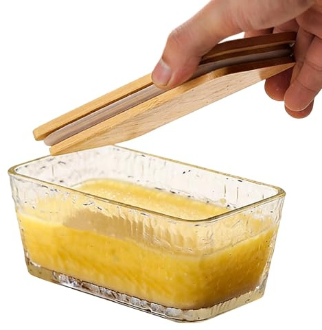 Recipiente para Mantequilla | 300ml Transparente Hermético Cuadrado Estilo Antiguo,Mantequillera con Tapa para Encimera | para Hogar Cocina Oficina Dormitorio Picnic Viaje Encimera