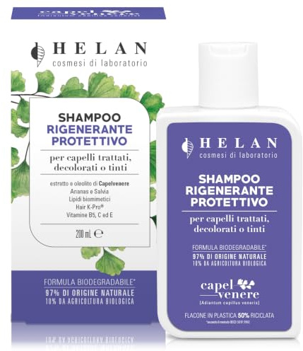 Helan Capelvenere - Shampoo Rigenerante Protettivo per Capelli Trattati, Decolorati e Tinti, Protegge e Rigenera con Amaranto e Salvia Bio - Protezione Rigenerante Naturale, Made in Italy, 200 ml