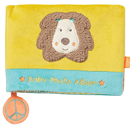 Fehn Baby Fotoalbum Löwe – Erinnerungsbuch Fotobuch zum Selbstgestalten und Fühlen aus Stoff - Babyalbum Spielzeug zur Geburt für Babys und Kinder ab 0+ Monaten zum Gesichter merken und Namen lernen