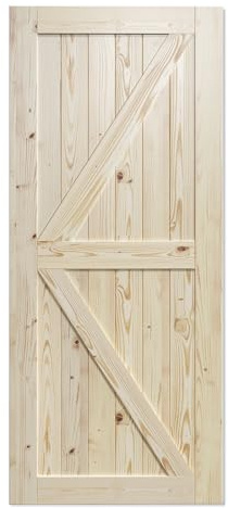 SmartStandard 36in x 84in Sliding Barn Wood Door Pre-Drilled Ready to Assemble, DIY Unfinished Solid Spruce Wood Panelled Slab, Interior Single Door Only, Natural, K-Frame (Fit 6FT-6.6FT Rail)