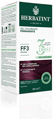 Herbatint Gel Colorante Permanente 3Dosi, 300ml - FF3 Prugna, Senza Ammoniaca, per Pelli Sensibili, 100% Copertura Capelli Bianchi, con 8 Estratti Naturali Bio