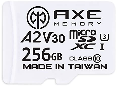 AXE Tarjeta de memoria microSDXC de 256 GB + adaptador SD con rendimiento de aplicación A2, V30 UHS-I U3 4K Class 10