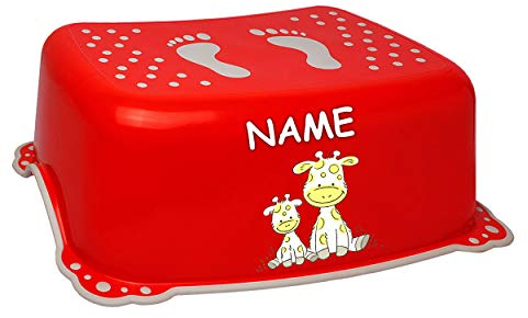 alles-meine.de GmbH Anti RUTSCH - Trittschemel/Tritthocker/Kindersitz - rot Tiere - Giraffe inkl. Name - Bieco - Tritt - Kinderschemel & Kindertritt - bis 100 kg/Fußban..