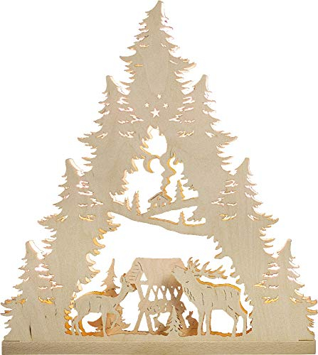 LED Lichterspitze 7 FLG. Hirschfamilie LxHxT 38,0 x 43,0 x 4,5 cm NEU Schwibbogen Leuchterbogen Fensterbild