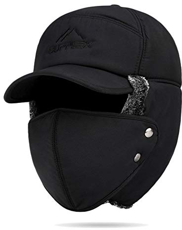 Wintermütze Herren Ohrenklappe Baumwolle Männermütze Warm Baseball Cap Winter Mütze Winddicht Fleece Fliegermütze Verstellbar Einfarbig Freizeithut Plüsch Herrenmütze für Outdoor Wandern Jagen