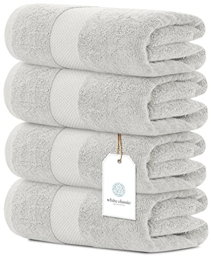 White Classic Juego de 4 toallas de baño de lujo grandes, toallas de baño de algodón ultra suaves de 700 g/m², altamente absorbentes y de secado rápido, toallas de hotel para baño, toallas de ducha de