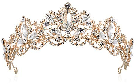 ikasus Brautschmuck Tiara Prinzessin Diadem Kristallkrone Crystal Strass Hochzeit Braut Königin Krone Geburtstagskrone Tiara Diadem für Hochzeit, Festzüge, Party,Kostüm Accessoires,Gold